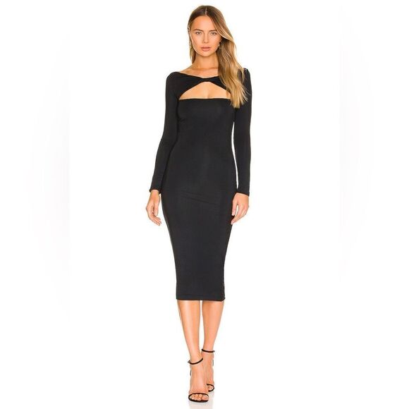 SER.O.YA Irene Midi Dress in Black Cut Out Twist Slinky Jersey REVOLVE Bodycon - Picture 1 of 7